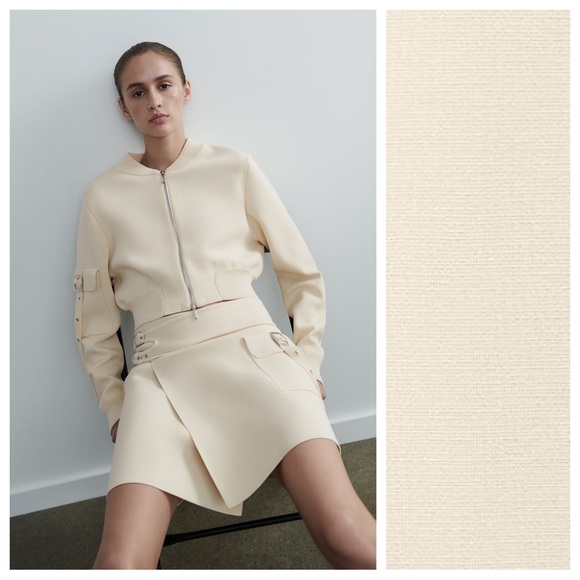 NWT. Zara Cream Viscose Blend Knit High-Waisted Skirt with Buckles. Size XS. - Picture 2 of 10